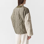 MARFA STANCE Parachute Silk Nylon Bomber Jacket in Pale Olive/Oyster