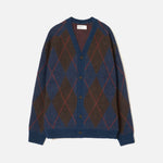 UNIVERSAL WORKS David Alpaca Argyle Cardigan in Navy