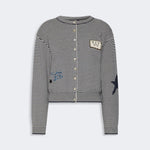 WEEKEND MAX MARA WKDTeiera Inlay-detail Stripe Cotton Cardigan in Navy Pinstripes