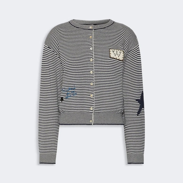 WEEKEND MAX MARA WKDTeiera Inlay-detail Stripe Cotton Cardigan in Navy Pinstripes