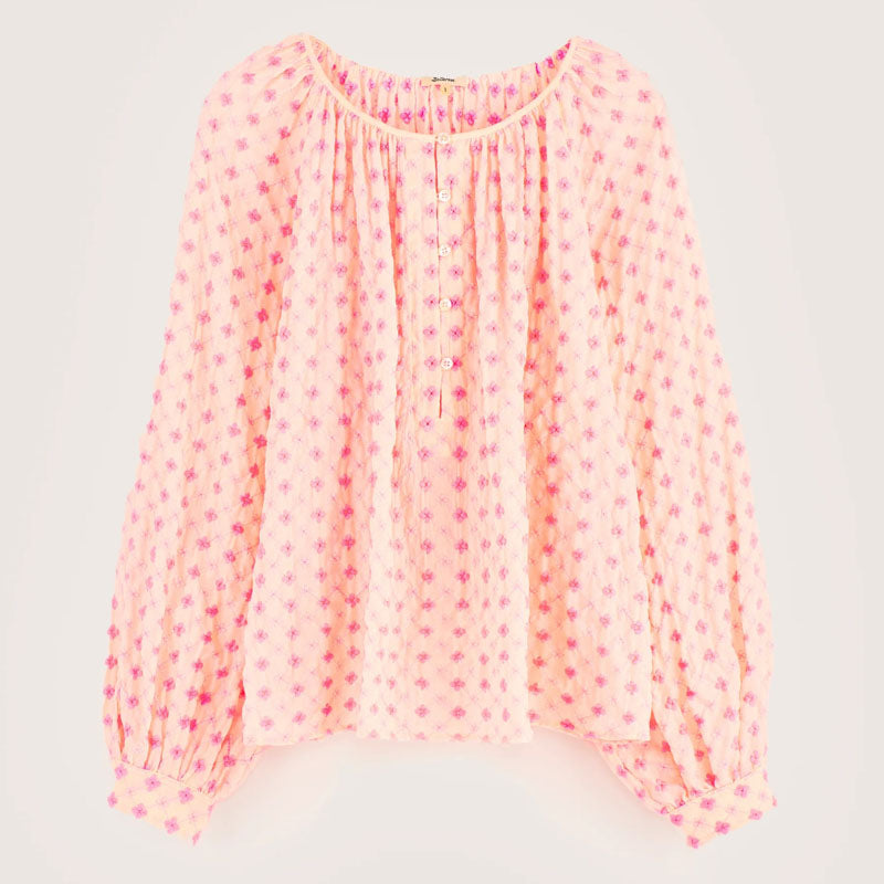 BELLEROSE Haiti Floral Embroidered Blouse in Fluo Pink