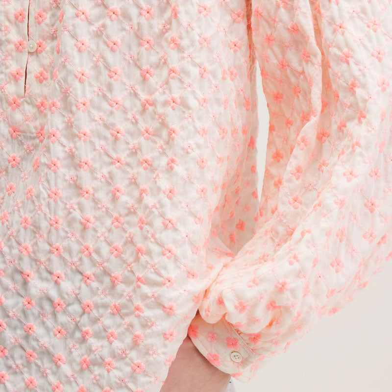 BELLEROSE Haiti Floral Embroidered Blouse in Fluo Pink