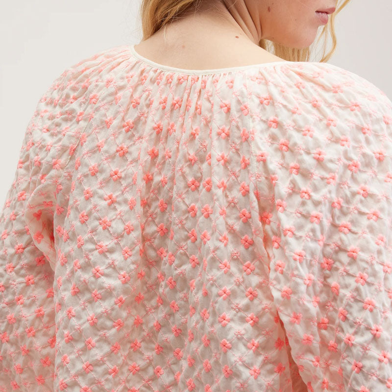 BELLEROSE Haiti Floral Embroidered Blouse in Fluo Pink