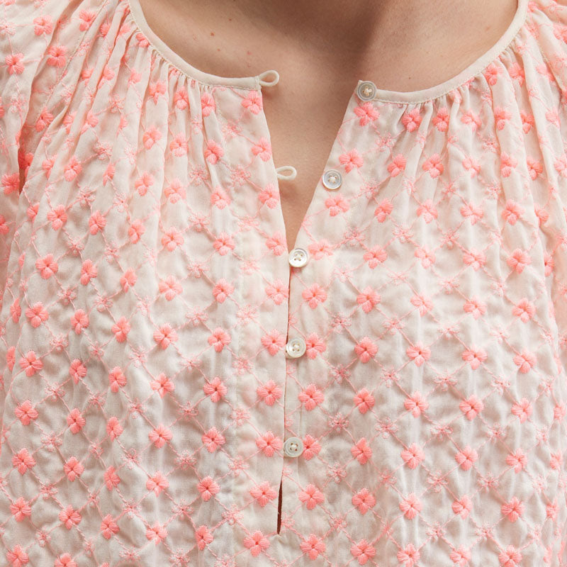 BELLEROSE Haiti Floral Embroidered Blouse in Fluo Pink