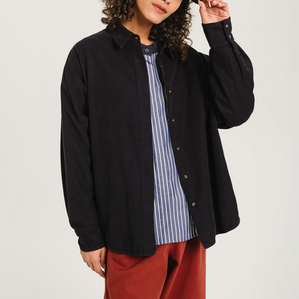 SACRECOEUR June Navy Velvet Shirt in Blue