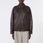 WEEKEND MAX MARA WKDCose Nappa Leather Bomber Jacket in Dark Brown