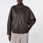 WEEKEND MAX MARA WKDCose Nappa Leather Bomber Jacket in Dark Brown