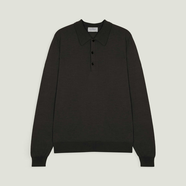 JOHN SMEDLEY Caverhill Extra Fine Merino Wool Polo Shirt in Faulkner Brown