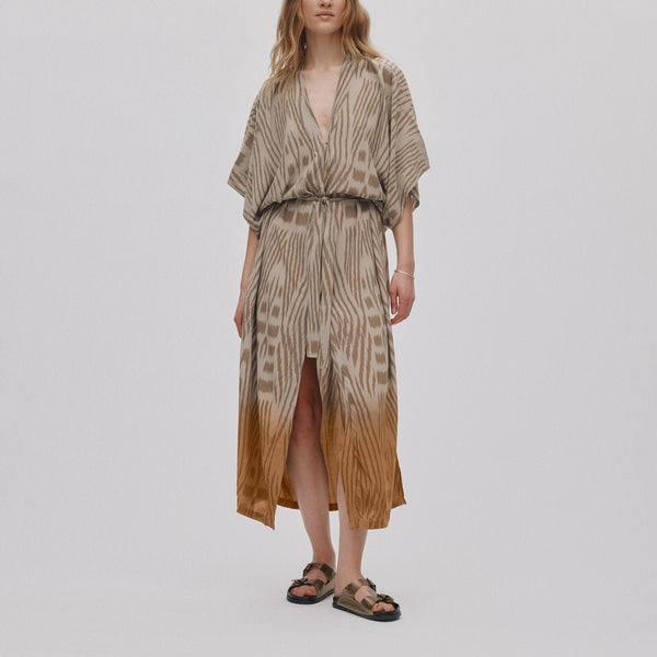 RABENS SALONER Penny Ombre Ikat Shirt Dress in Cognac Combo