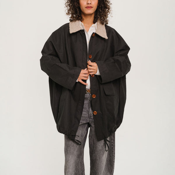 SACRECOEUR Mahot Charbon Parka with Boucle Collar in Black