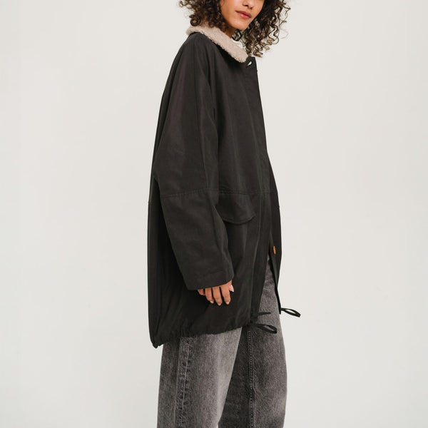 SACRECOEUR Mahot Charbon Parka with Boucle Collar in Black