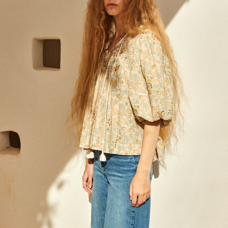 FAUNE Shiva Blouse in Green Shiva Print
