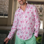PINK HOUSE MUSTIQUE Mens Pomegranate Linen Shirt in Pink