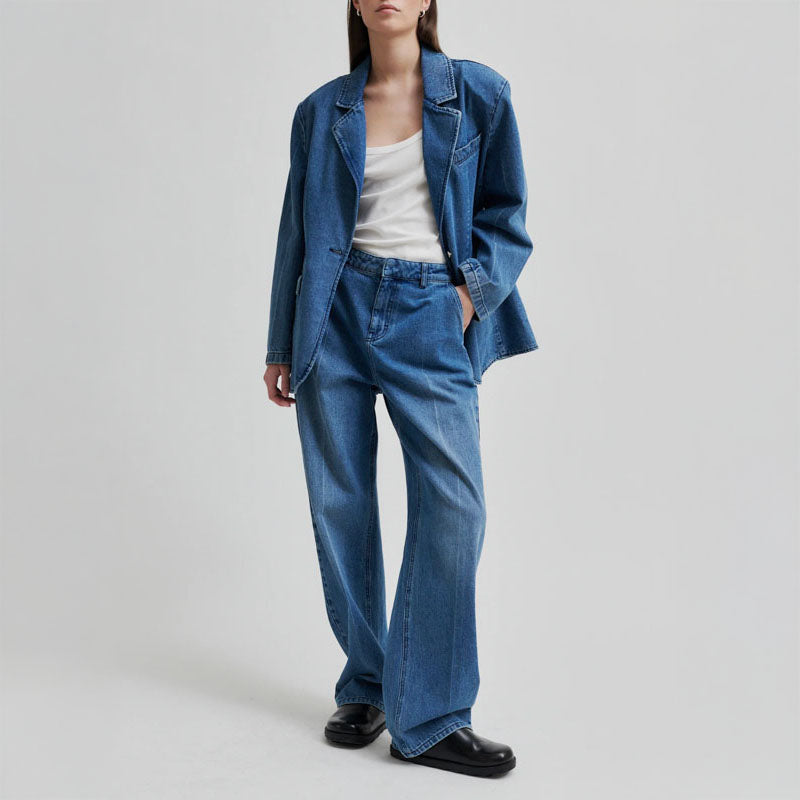 SECOND FEMALE Everly Denim Jeans in Blue Denim