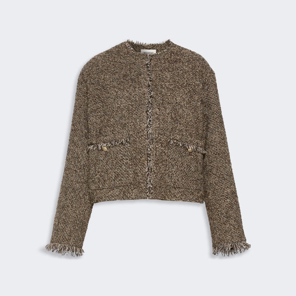 WEEKEND MAX MARA WKDVento Single-Breasted Cropped Jacket in Brown Tweed