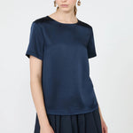 WEEKEND MAX MARA WKDGilbert Satin Crewneck T-Shirt in Navy
