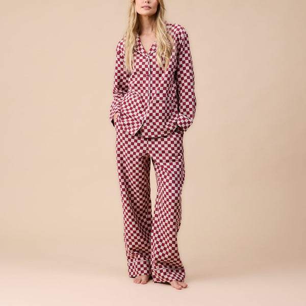 TBCO. Cotton Pyjamas in Burgundy Checkerboard