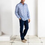 PINK HOUSE MUSTIQUE Mens Coral Stone Linen Shirt in Blue