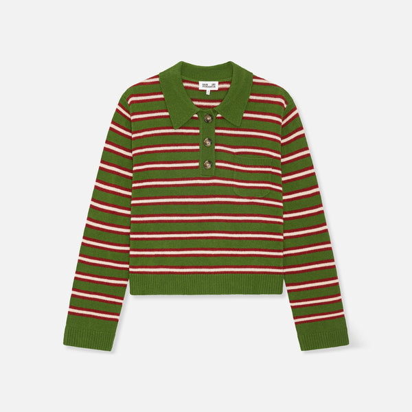 BAUM UND PFERDGARTEN Cori Stripe Merino Wool Polo Shirt in Herb Garden Stripe