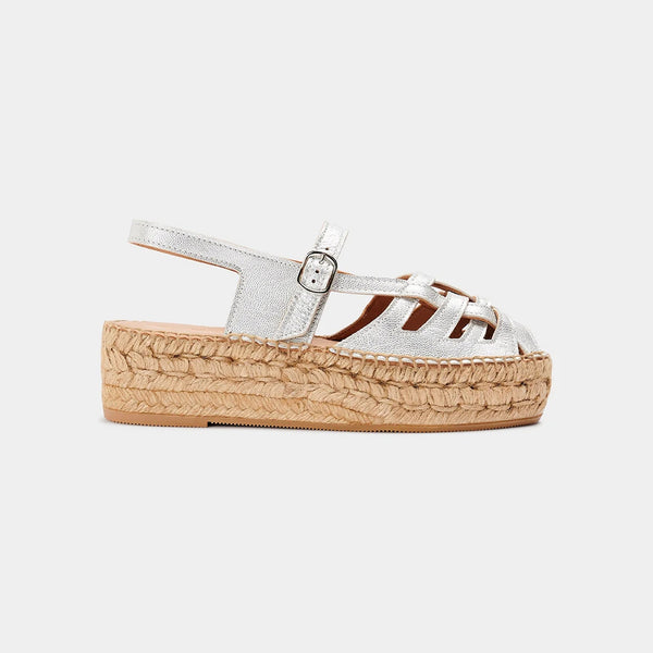 NAGUISA Thalis Espadrille Sandals in Metallic Silver