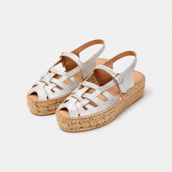 NAGUISA Thalis Espadrille Sandals in Metallic Silver