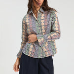 VILAGALLO Alba Geometric Print Shirt in Black/Multi