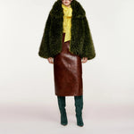 ESSENTIEL ANTWERP Kastanje Faux Fur Coat in Forest Green