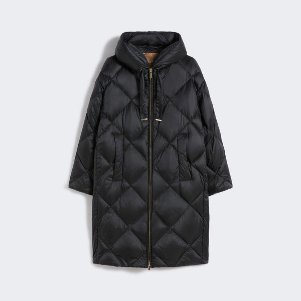S MAX MARA MTCTrefe Midi Puffer Jacket with Hood in Water-Repellent Fabric in Black
