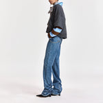 ESSENTIEL ANTWERP Kantelou Layered Polo Sweatshirt with Striped Sleeves in Blue/Brown/Dark Grey