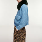 ESSENTIEL ANTWERP Kanada Knitted Jacket with Fur in Blue/Green