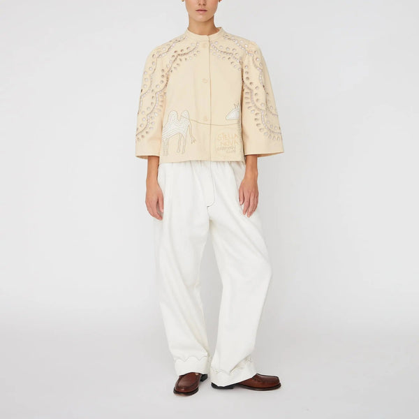 STELLA NOVA Embroidery Anglaise Jacket in Creme Tones