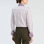 VILAGALLO Niki Check Shirt with Tie Neck in White/Red