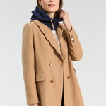 VILAGALLO Loretta Scallop Long Wool Coat in Camel