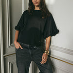 MOS MOSH MMRosette Rose Detail T-Shirt in Black