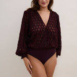 AUBADE Les Body Long Sleeve Bodysuit in Supreme Burgundy