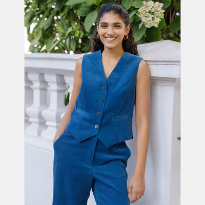 CEFINN Wyatt Corduroy Waistcoat in Blue