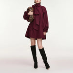 ESSENTIEL ANTWERP Khai Pussy Bow Tie Taffeta Mini Dress in Wine