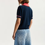 ESSENTIEL ANTWERP Kontrast Knitted Polo in Navy