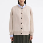 ROSSO35 Round Neck Wool Cardigan in Oatmeal