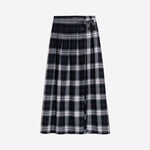 VILAGALLO Long Tartan Kilt Skirt in Grey/Navy