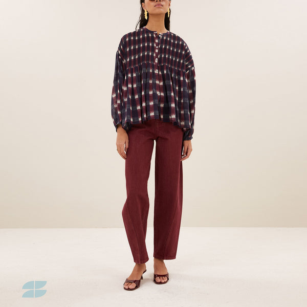 BY-BAR Mine Ikat Blouse in Wine Ikat Print