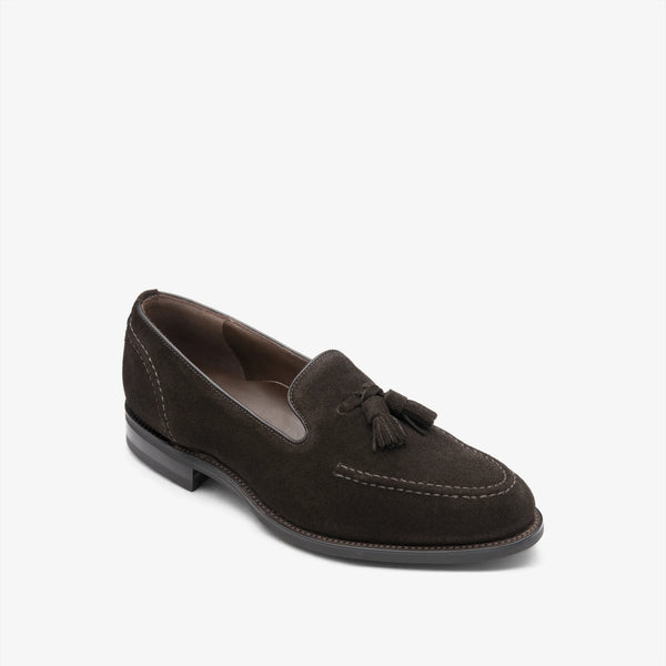 LOAKE Brunel Tassel Suede Loafers in Dark Brown