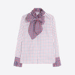 VILAGALLO Niki Check Shirt with Tie Neck in White/Red