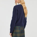 VILAGALLO Heart Print Cardigan in Navy/Red