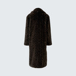 OUI Leopard Print Faux Fur Long Coat in Dark Brown/Grey-Black