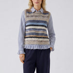 OUI Stripe Knitted Tank in Light Brown/Blue