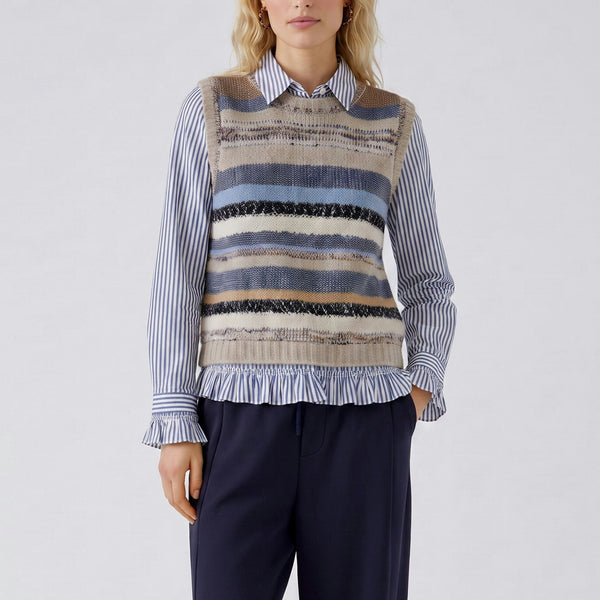 OUI Stripe Knitted Tank in Light Brown/Blue