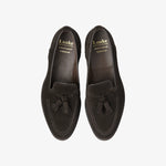 LOAKE Brunel Tassel Suede Loafers in Dark Brown
