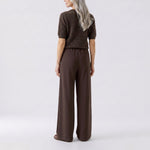 OUI Marlene Long Straight Leg Drawstring Waist Trousers in Mulch