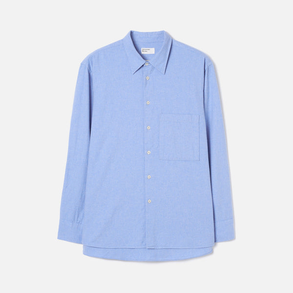 UNIVERSAL WORKS Square Pocket Brushed Flannel Shirt in Blue